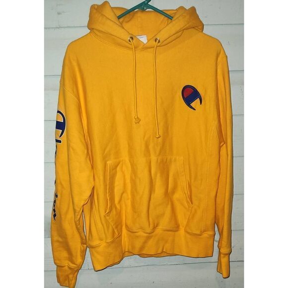 Champion Reverse Weave Hoodie Mens Medium Tangerine Pullover Logo Sweatshirt hoo - Picture 1 of 7